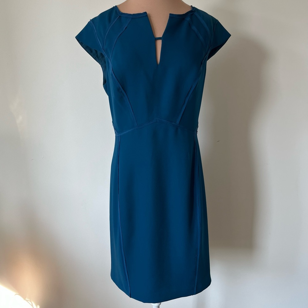 Rebecca Taylor Blue Short Sleeve Cut Out Neckline Short Sleeve Sheath Dress Sz 8